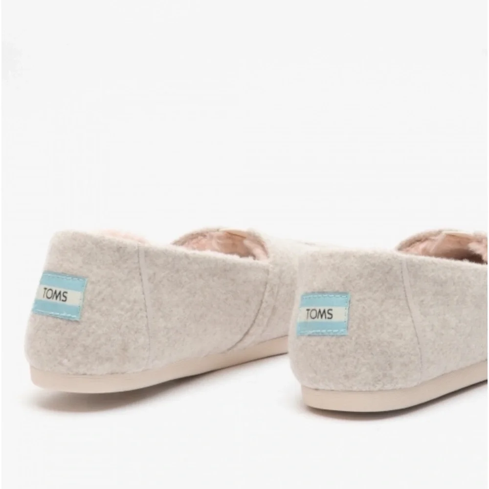 TOMS Alpargata Natural Felt Slipper Shoes with Pink Faux Fur Lining Nwt - Picture 4 of 11